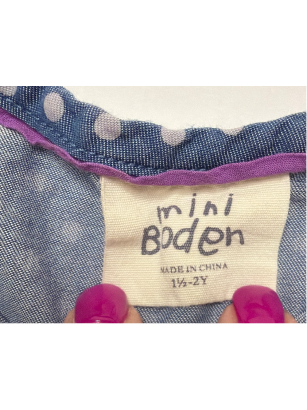 Toddler Girls Mini Boden Blue Polka Dot Romper with Yellow Trim 18-24 Months - Picture 6 of 6